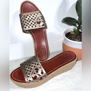 Tory Burch | Leather Thatched Espadrille Platform Sandals | 9 | Authenticated‼️